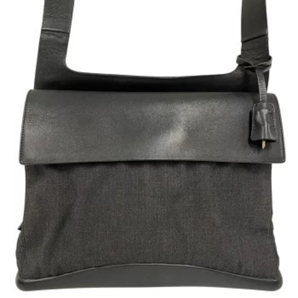 PRADA Denim Shoulder Bag Leather Crossbody Black